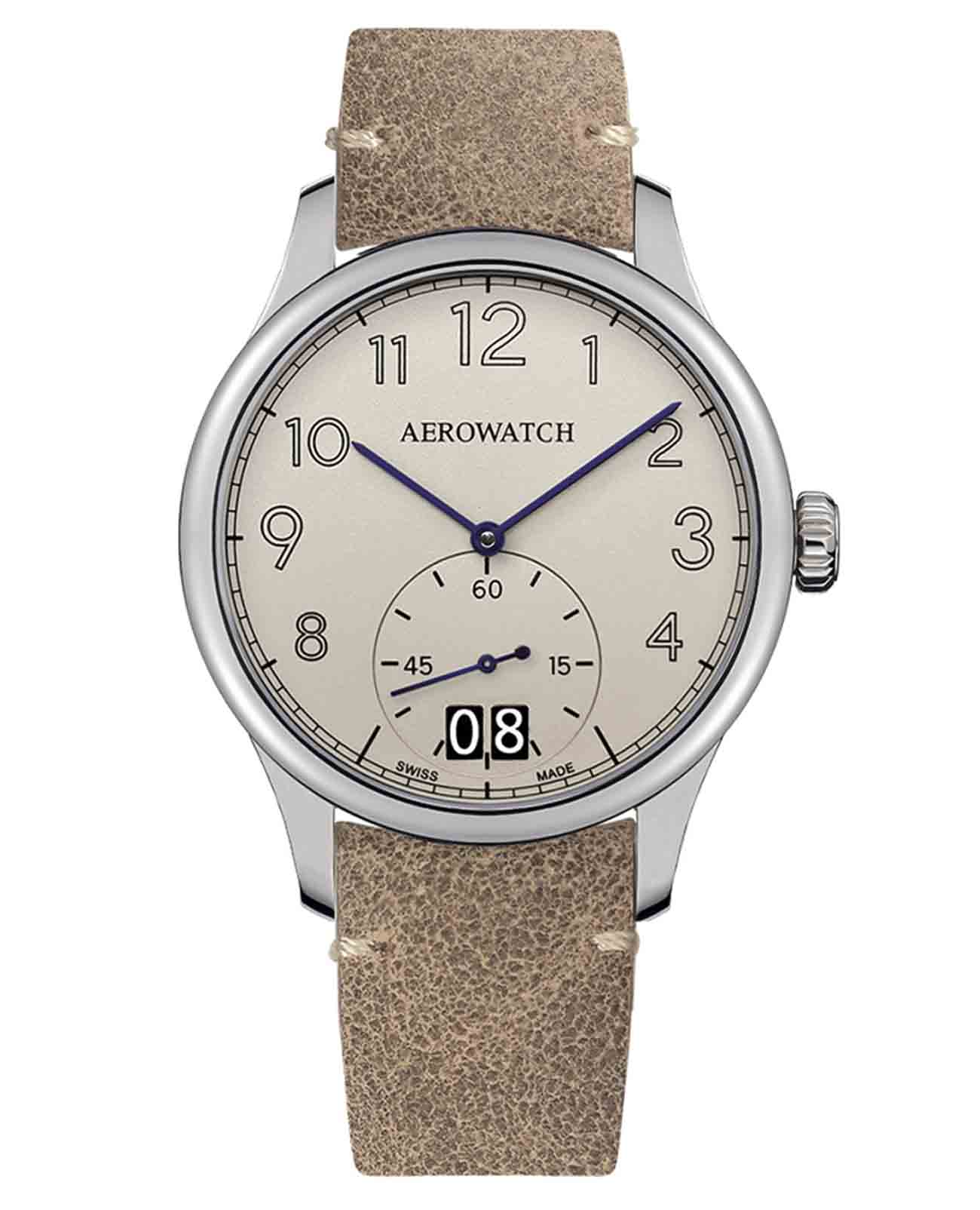 Aerowatch Aerowatch Renaissance 39982 AA10  39982 AA10 кварцевые мужские часы бежевый циферблат, браслет кожаный — вид спереди